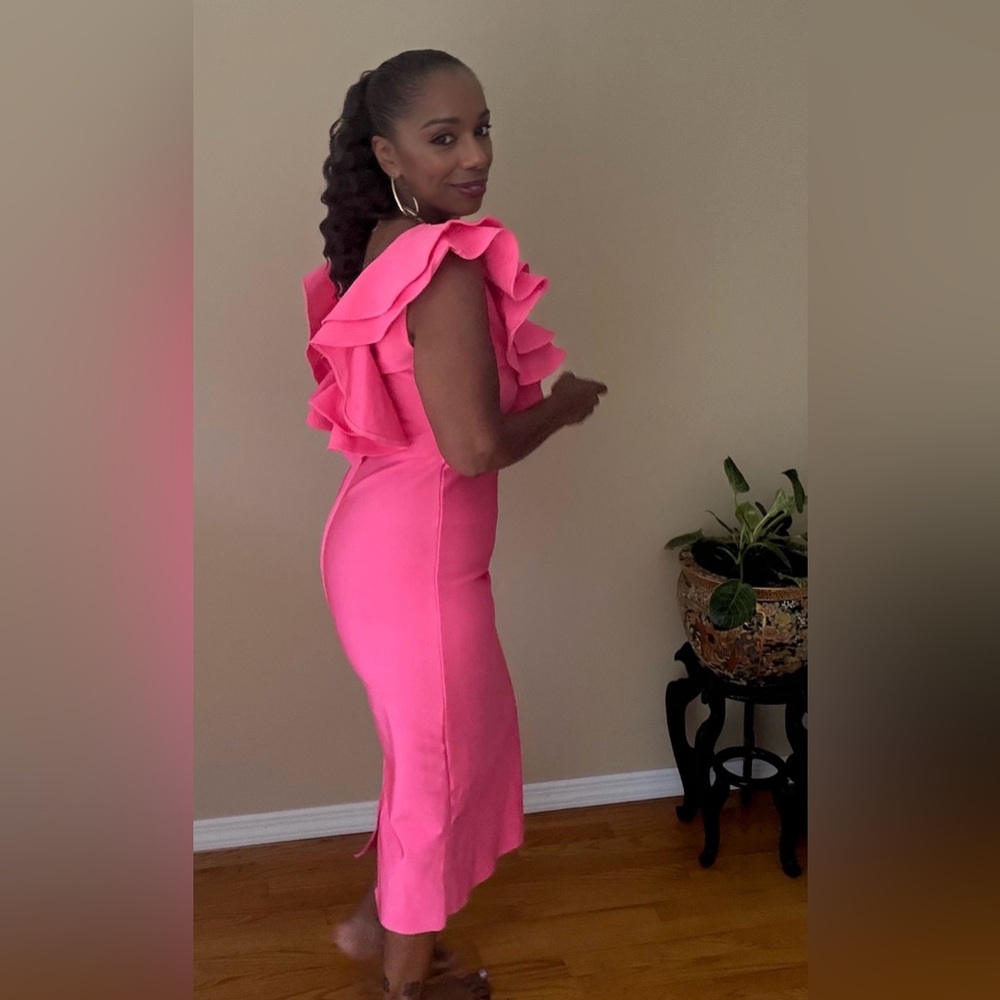 Fashion Nova Pink One Shoulder Ruffled Cocktail Dress